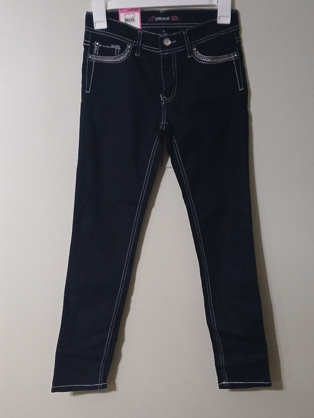 Jordache Dark Navy Jeans with White Stitching Super Skinny Size 12 NWT
